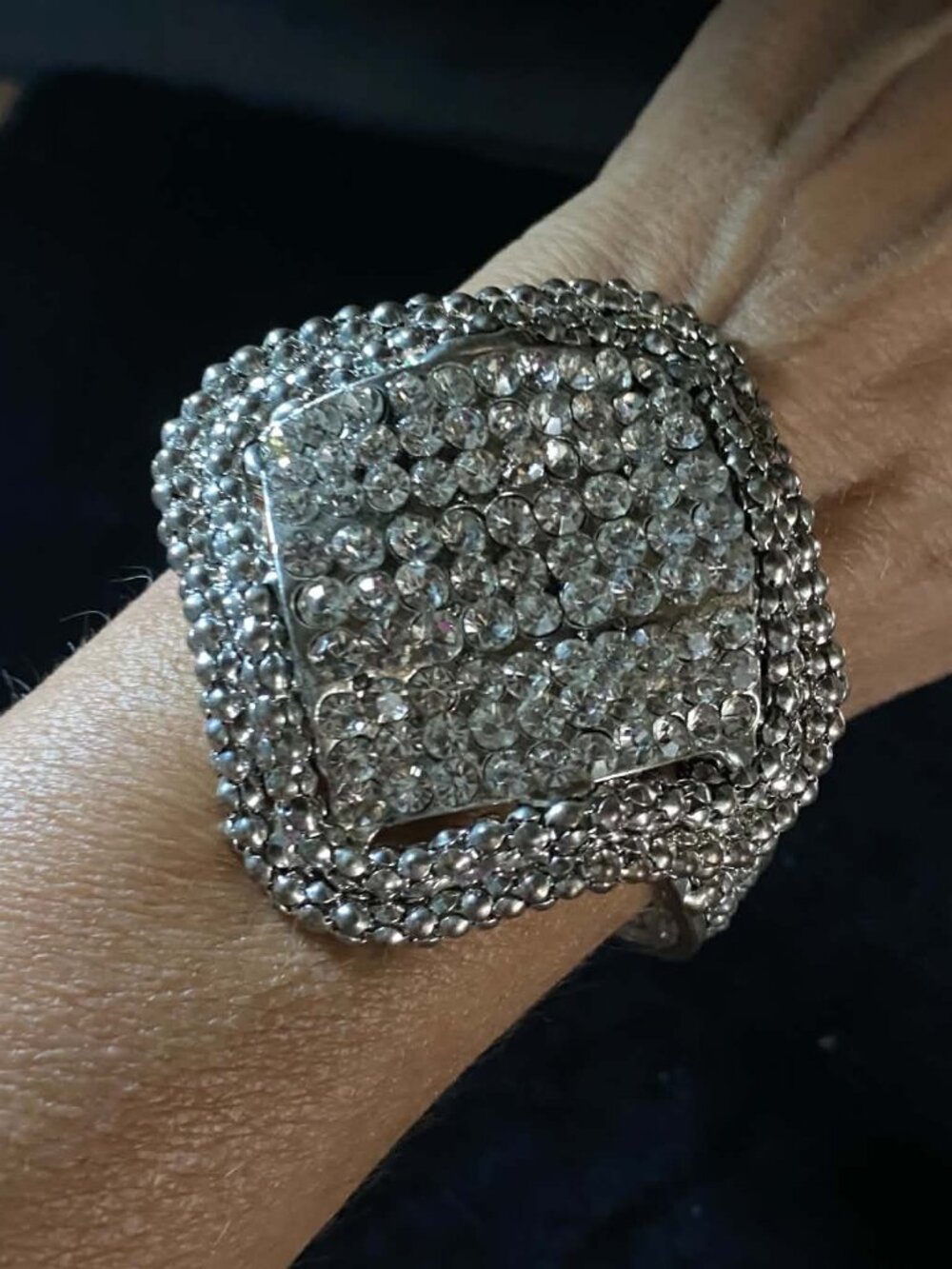 Vintage Elegant Rhinestone Textured Cuff Bracelet